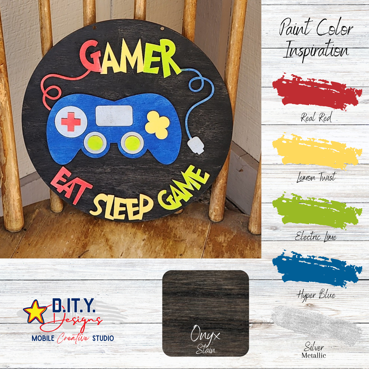 Gamer Eat Sleep Game - 3D Sign! - Youth Round Door Hanger