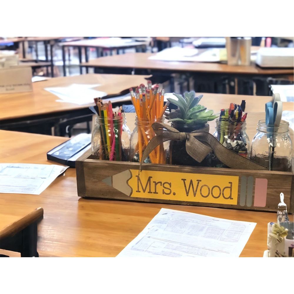Teacher Name in Pencil Design Wood Box - Personalized!
