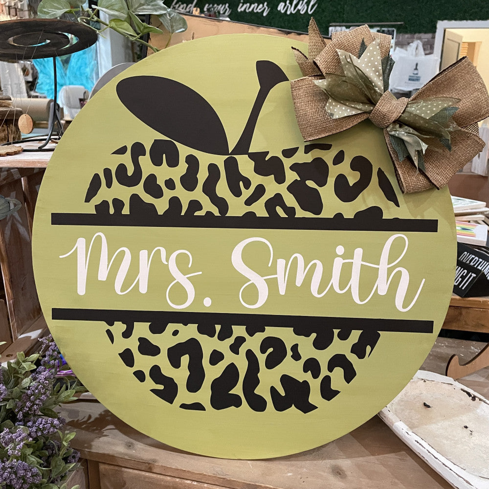 Leopard Apple Classroom Sign - Personalized!
