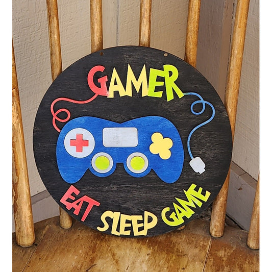 Gamer Eat Sleep Game - 3D Sign! - Youth Round Door Hanger