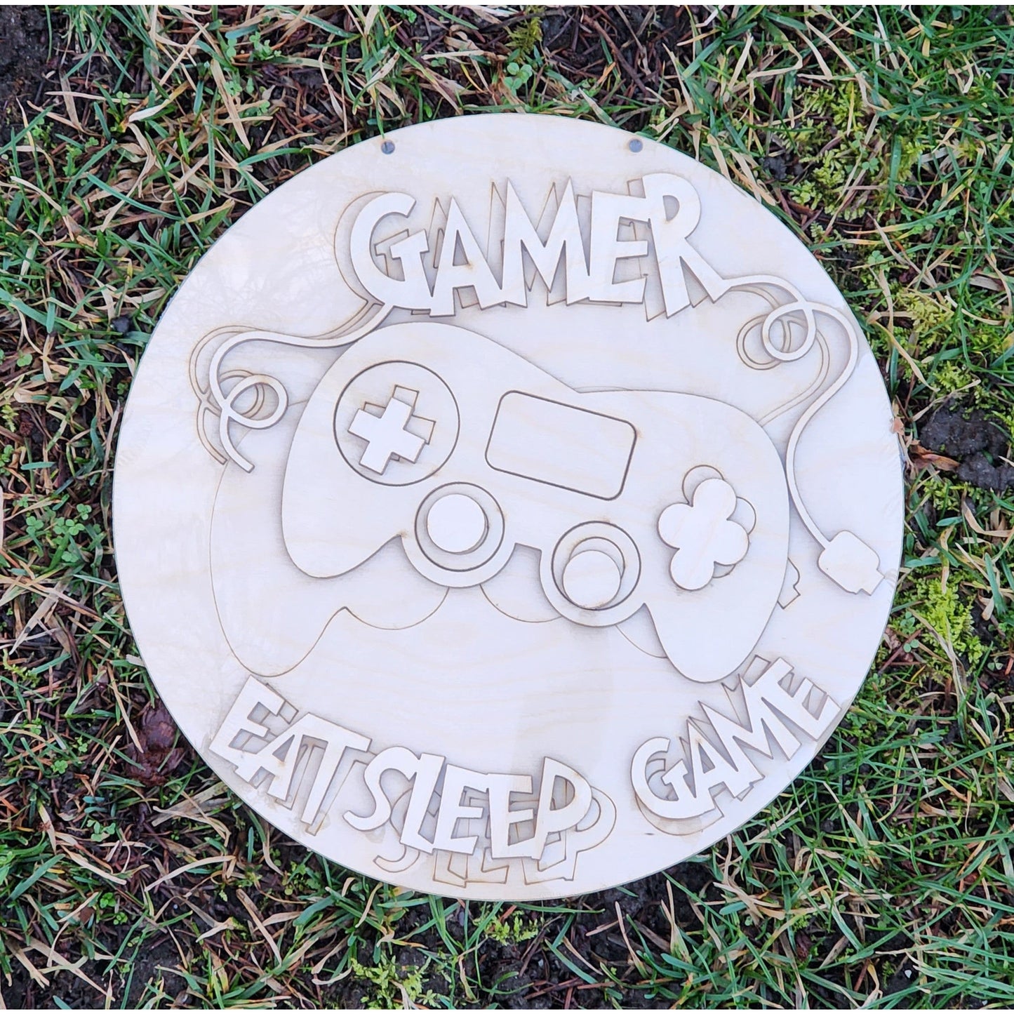Gamer Eat Sleep Game - 3D Sign! - Youth Round Door Hanger